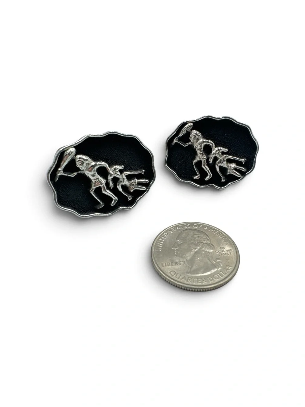 Vintage Swank Caveman Cavewoman Stone Age Novelty Funny Cufflinks